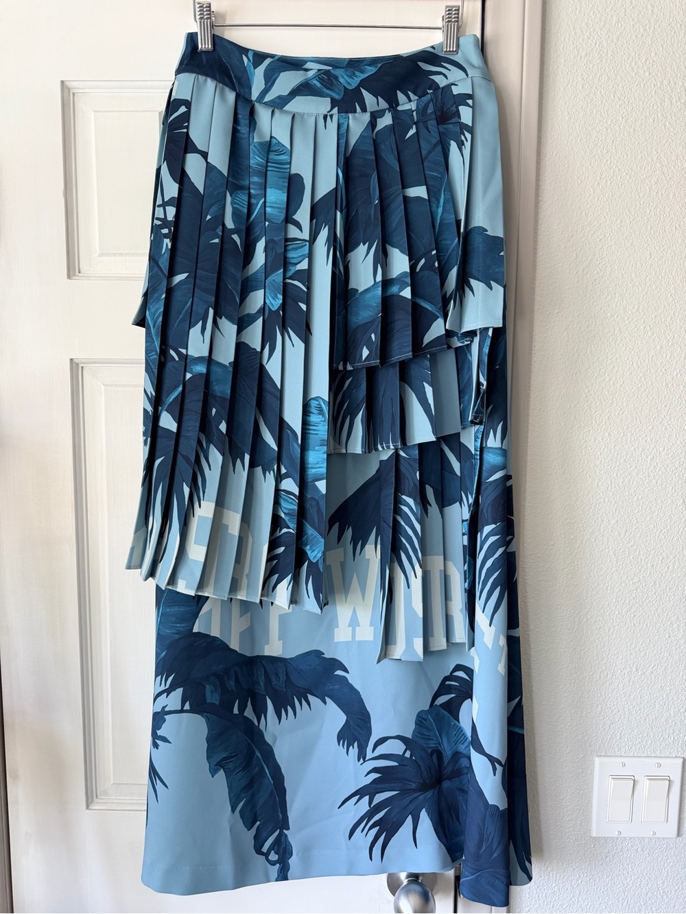 Off-White Blue Layered Pleated Asymmetrical Midi Skirt